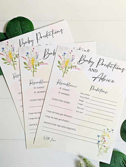 Celebrate the glowing mom-to-be with our adorable Baby in Bloom Baby Shower Advice and Predictions Cards. With gorgeous watercolor wildflower accents and a card back with full color flowers
