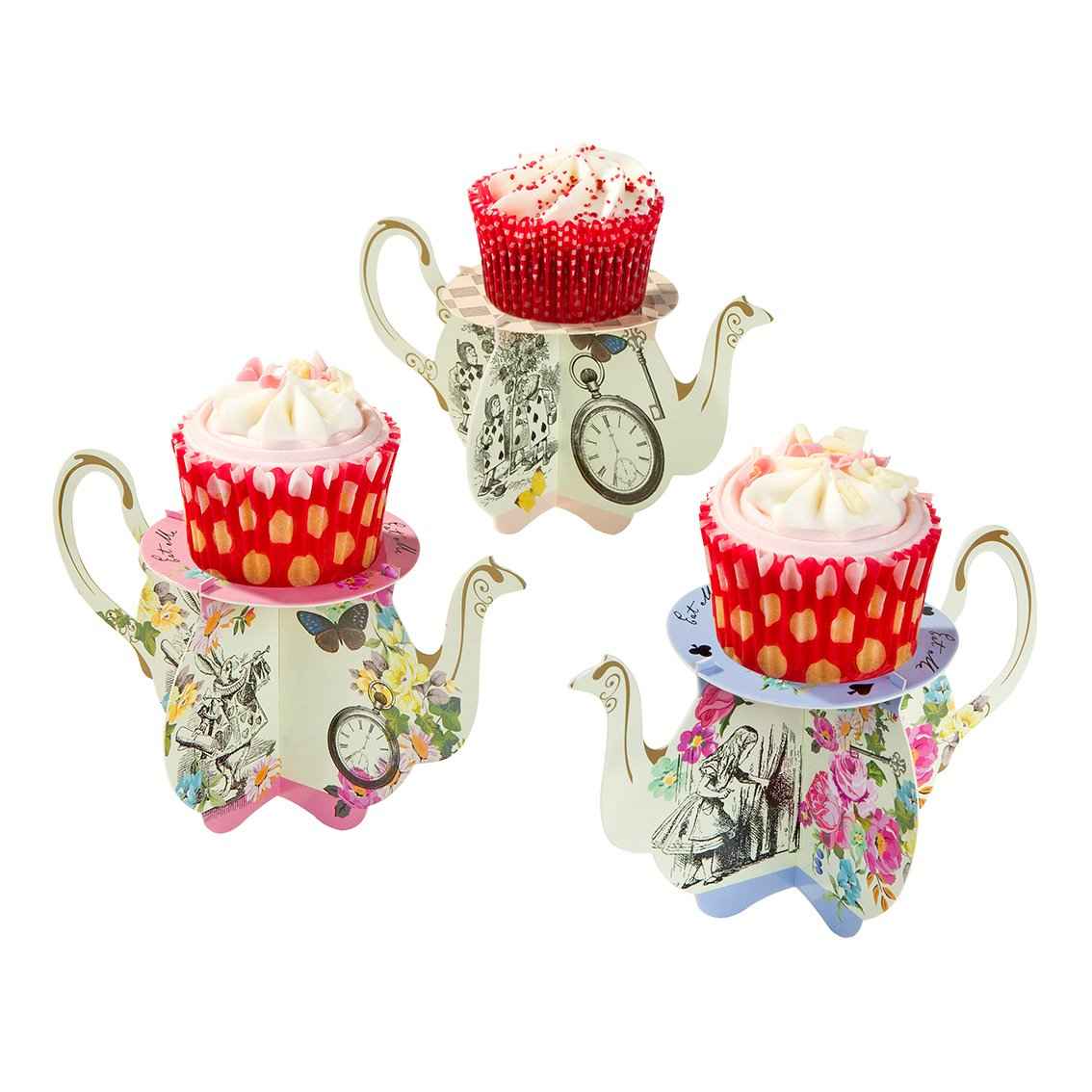 Tea Pot Mini Cupcake Stands - Alice in Wonderland Party Dessert Display (Set of 6)