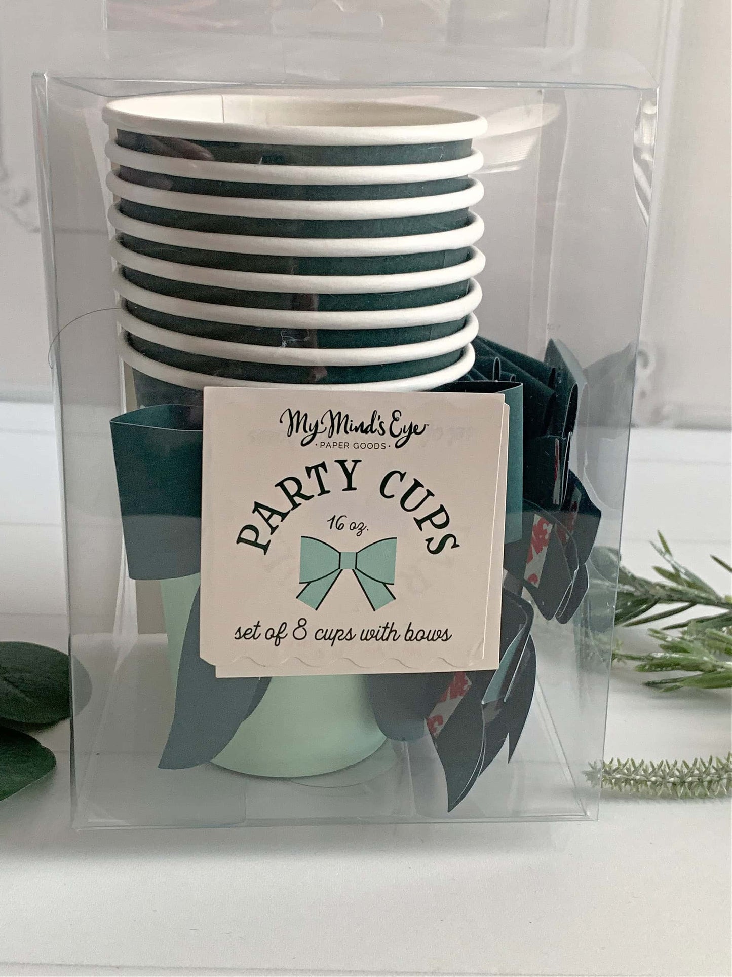 Emerald Green Bow on Mint Christmas Party Cups