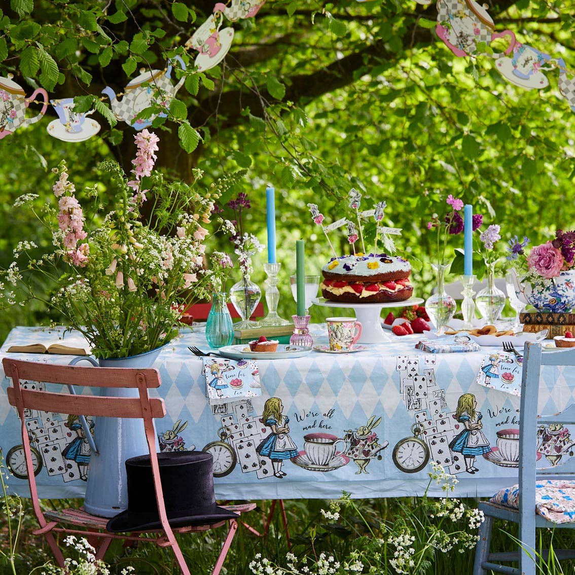We're All Mad Here Paper Bunting 10 Feet - Alice in Wonderland Tea Party Decorations