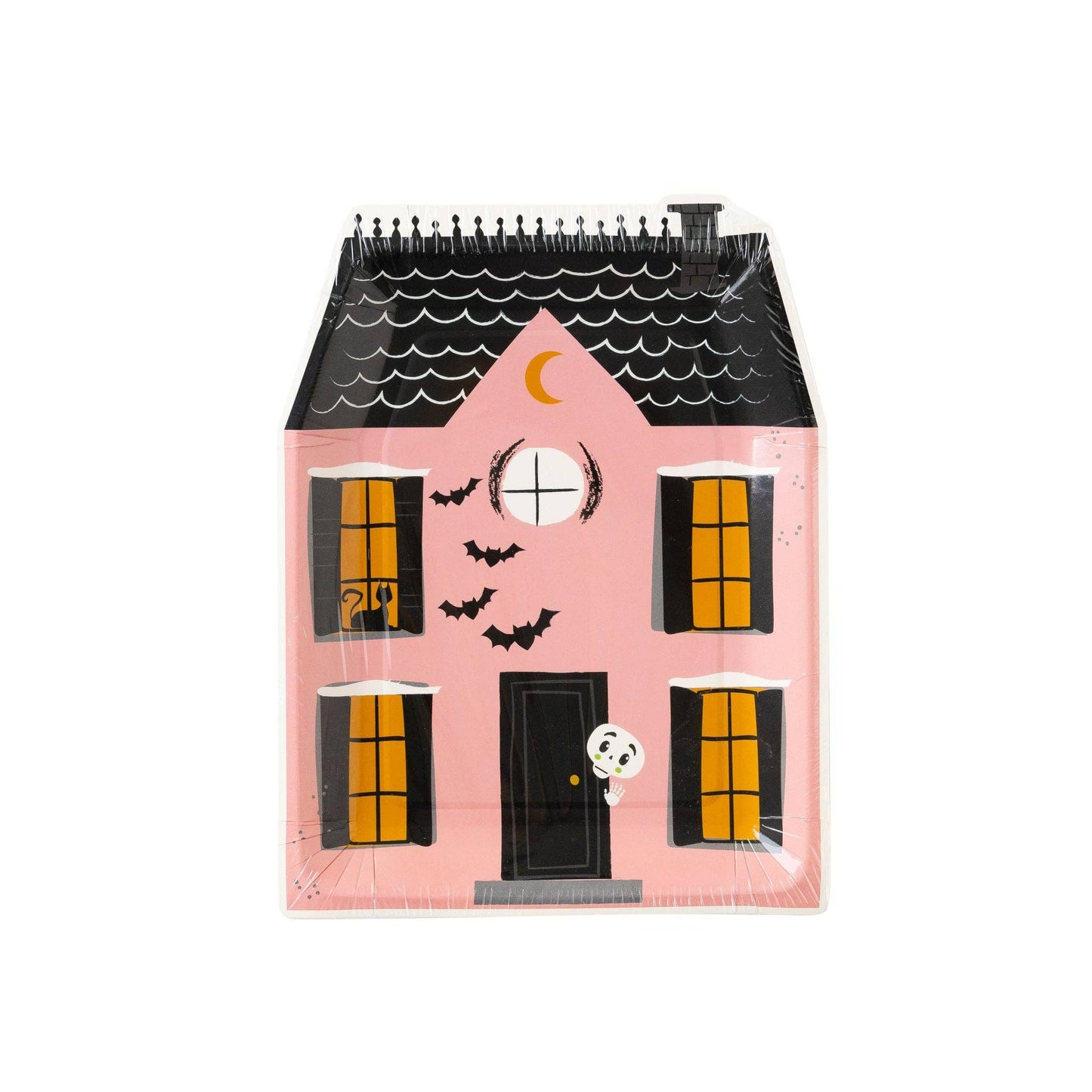 Pink Haunted House Shaped Paper Plate