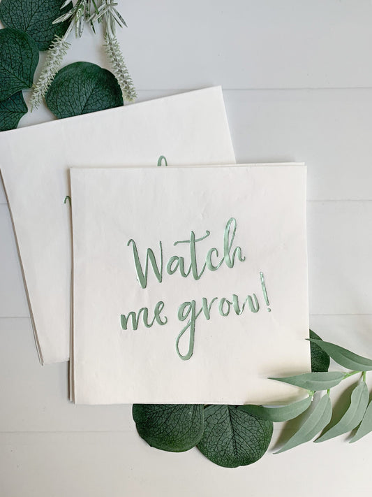 Watch Me Grow Luncheon Napkins Sage Green - Greenery Baby Shower Decor
