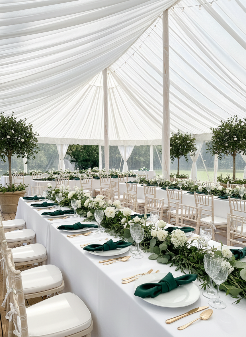 Emerald Green Napkins Outdoor Wedding in Tent
