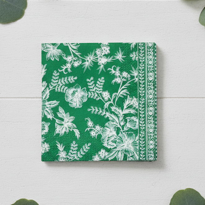 Emerald Green Toile Cocktail Napkins - Corrected