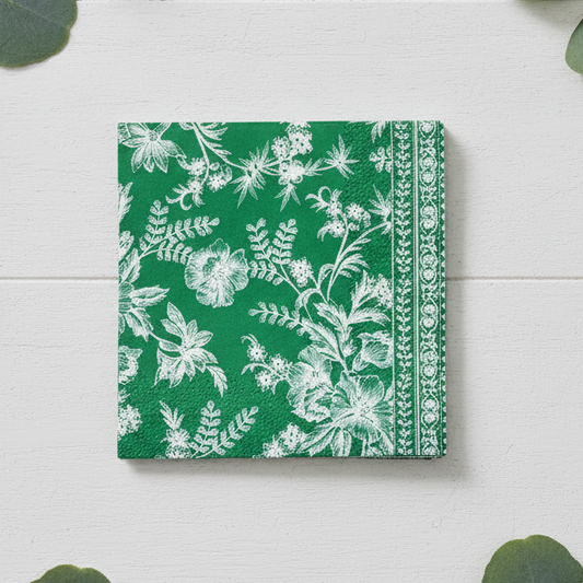 Emerald Green Toile Cocktail Napkins - Corrected