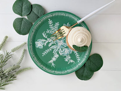 Emerald Toile Small Paper Plates - Dessert