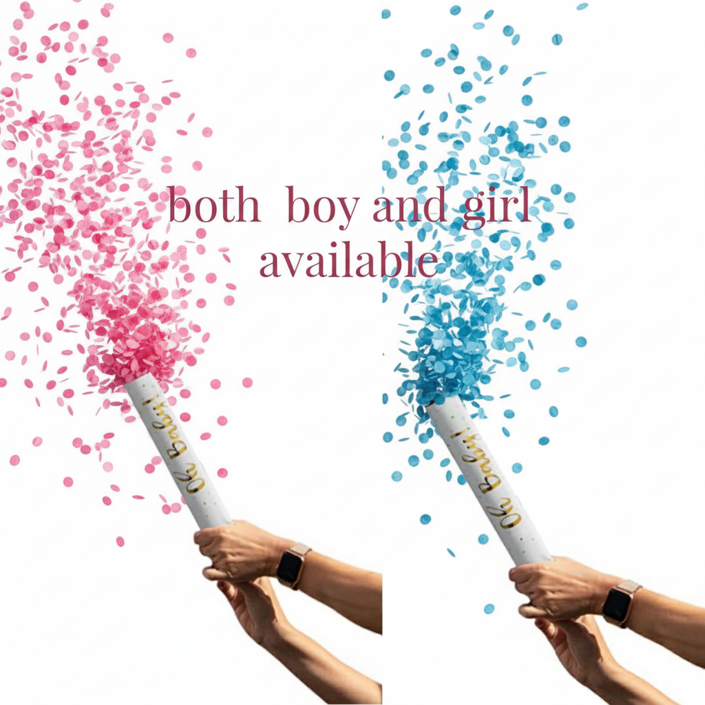 Gender reveal cannons perfect for your gender reveal. You can't see thru the popper, and the labels are identical. We've marked each with a 1 or 2 just to tell them apart. White label with gold "Oh Baby!" printed on the outside.