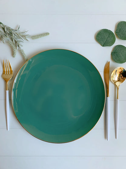 Eucalyptus Green with Gold Dinner Plates - Plastic