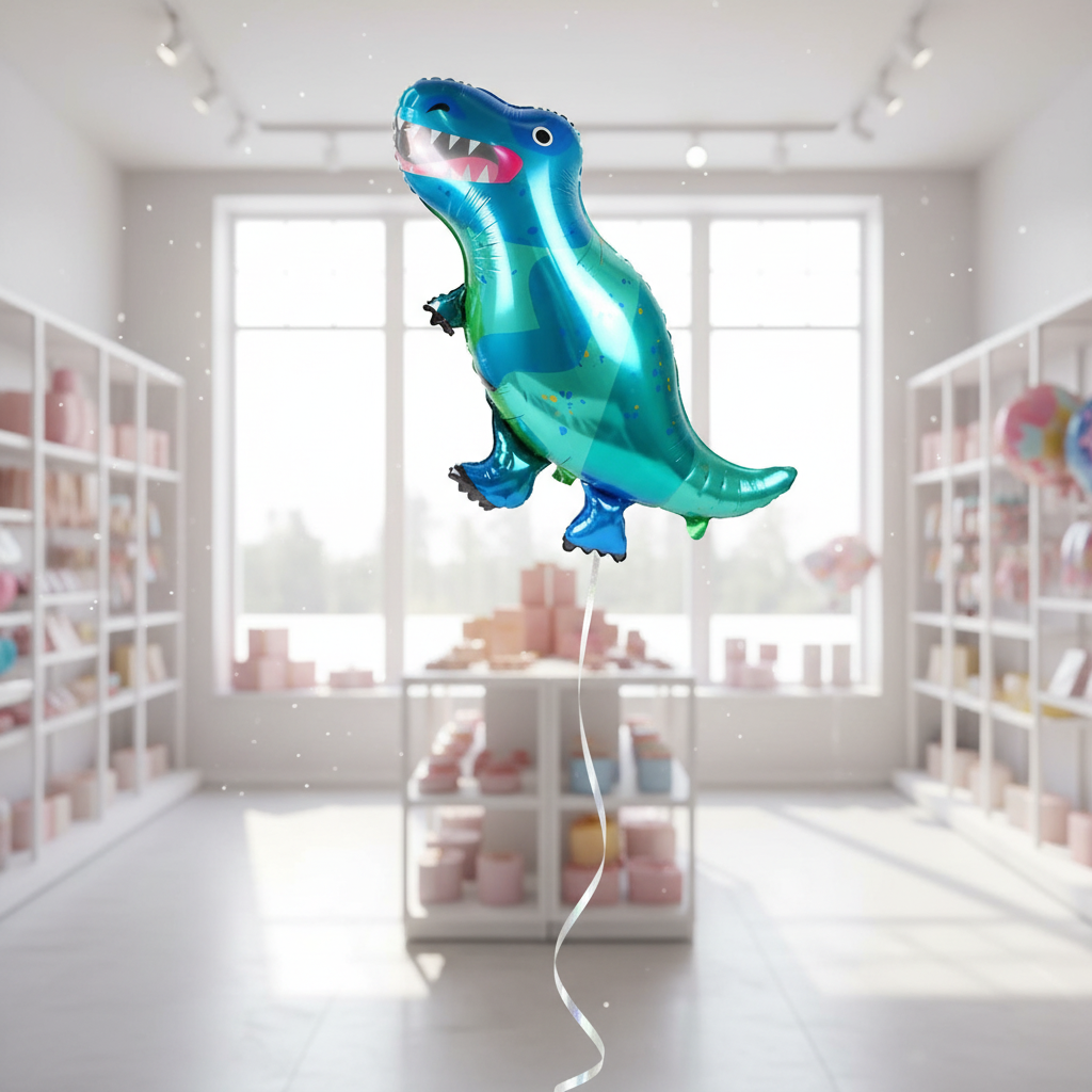 Exact T-Rex Balloon in Bright Shop with Windows