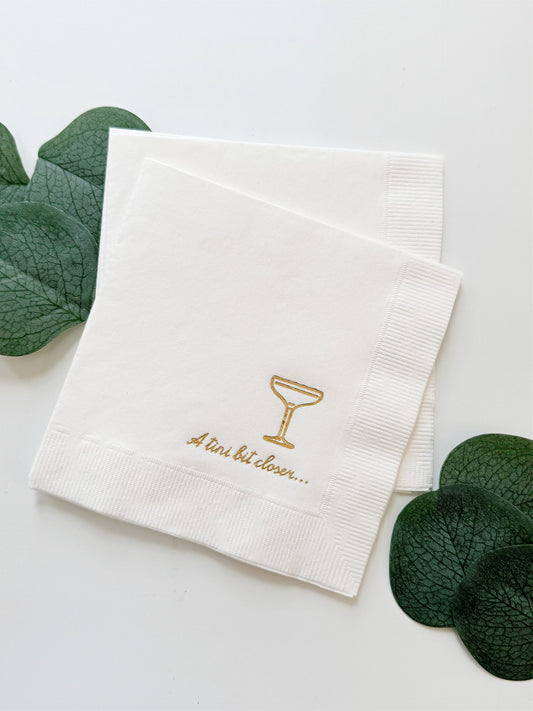 A Tini Bit Closer Espresso Martini Bachelorette Napkins Gold & White - Set of 16