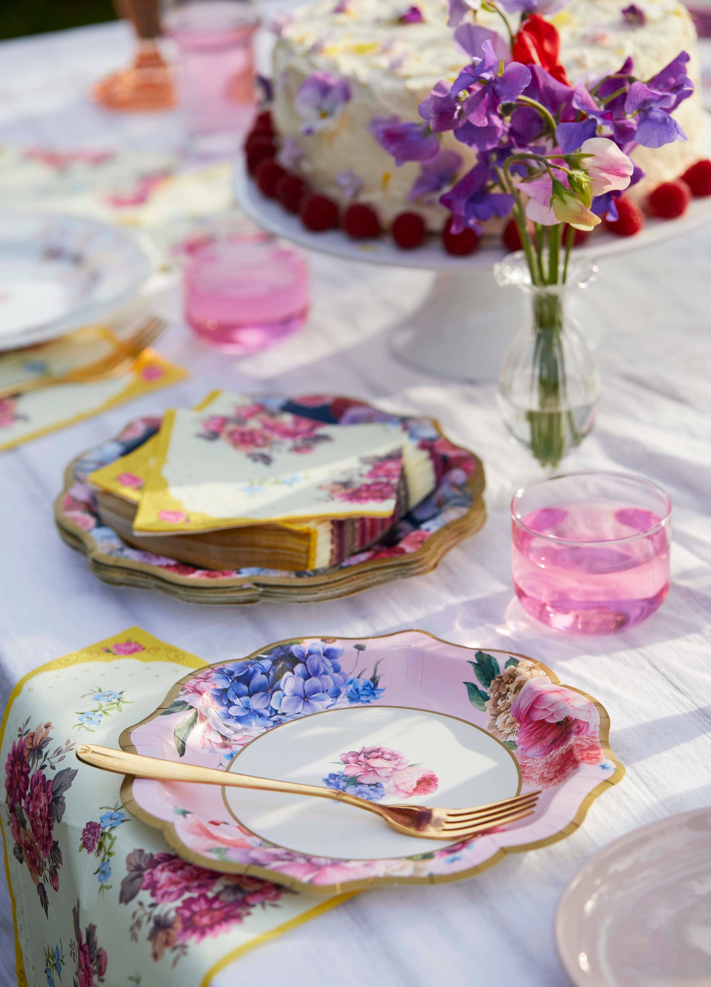 Tea Party Chintz Paper Plates - Floral 8 Inch Plates for Alice in Wonderland & Baby Showers (12-Pack)