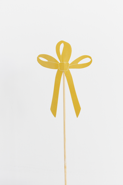 Ribbon Bow Cake Toppers 8 Pack - Blue Mint Mustard Pink Party Decorations