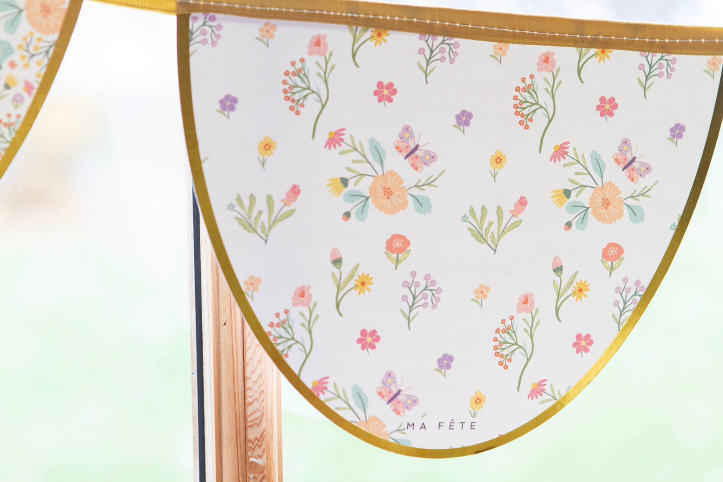 Tea Party Scalloped Garland Banner - Peach Floral Wall Decoration for Bridal Showers