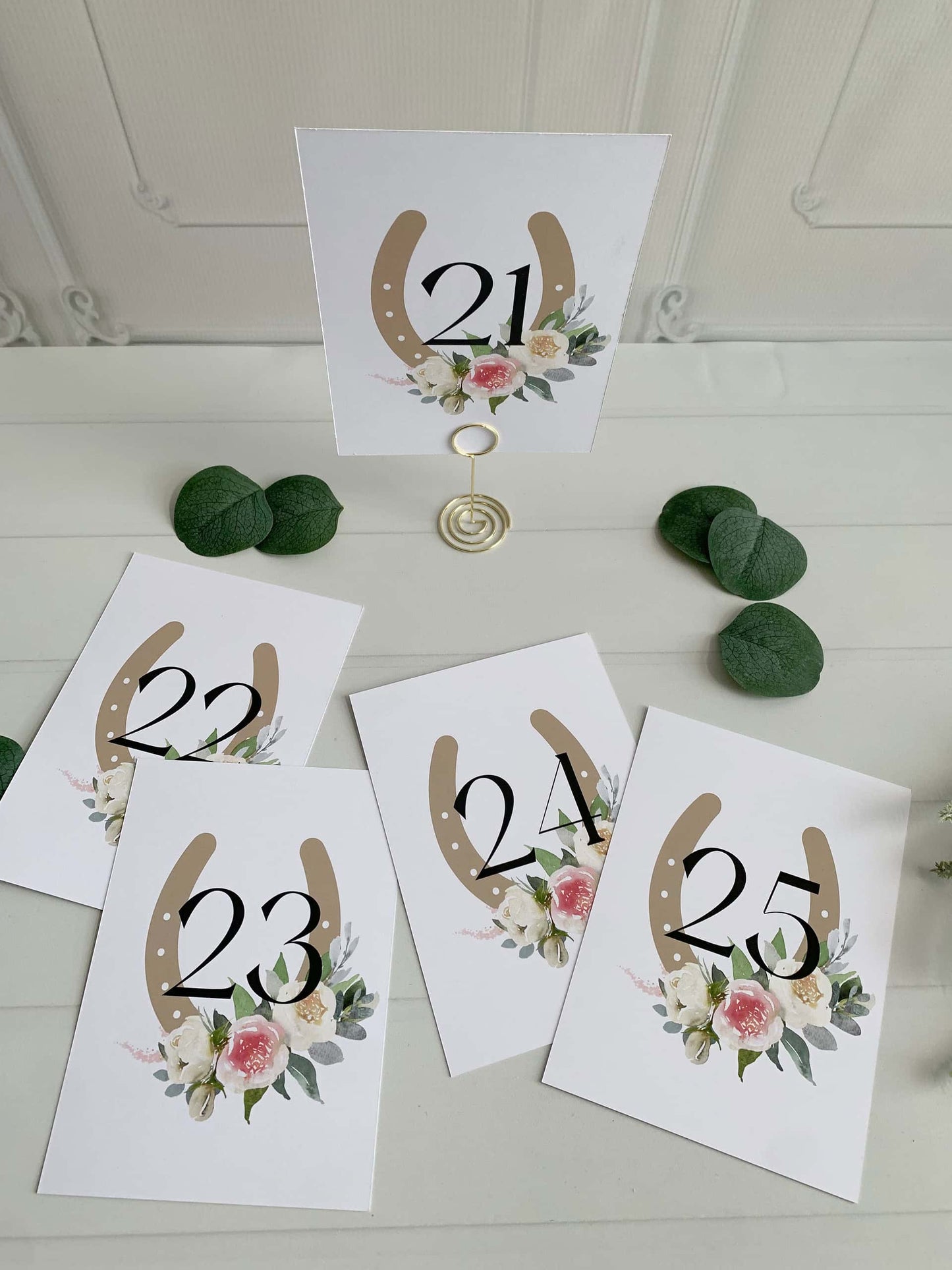 Derby Table Numbers - Ivory and Blush Horseshoe 21-25