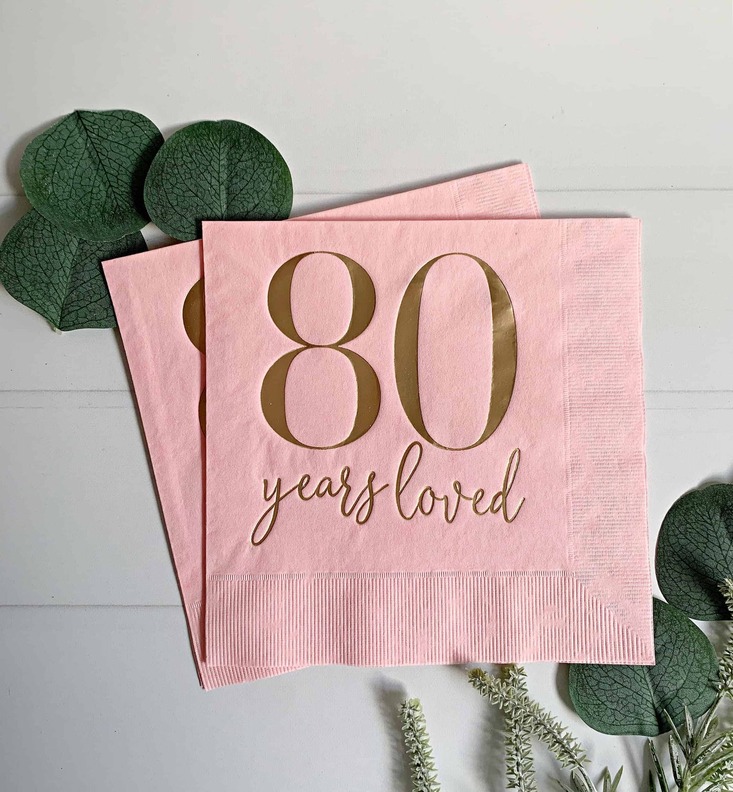 80 years live blush luncheon napkins with gold foil for an 89th birthday celebration