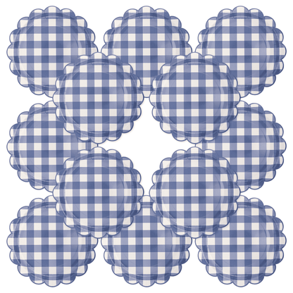 Scalloped Blue Gingham Paper Plates