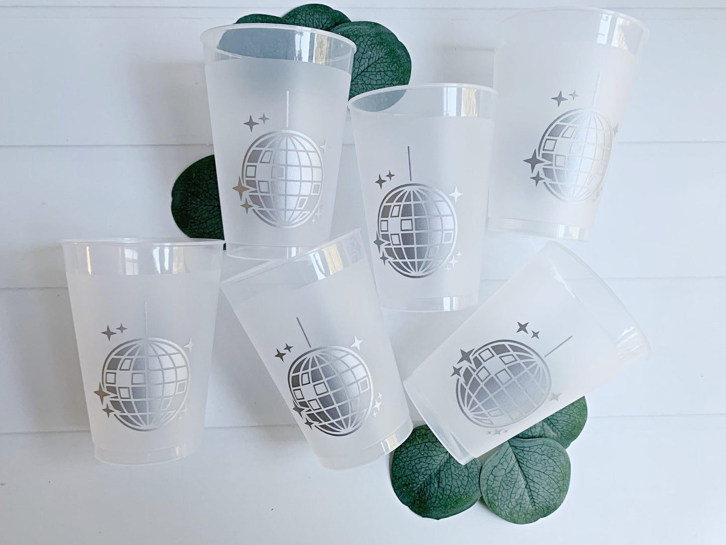 Silver Disco Ball Cups - 12 oz Frosted Plastic Cups for New Year's Eve, Disco Party, Mamma Mia Theme