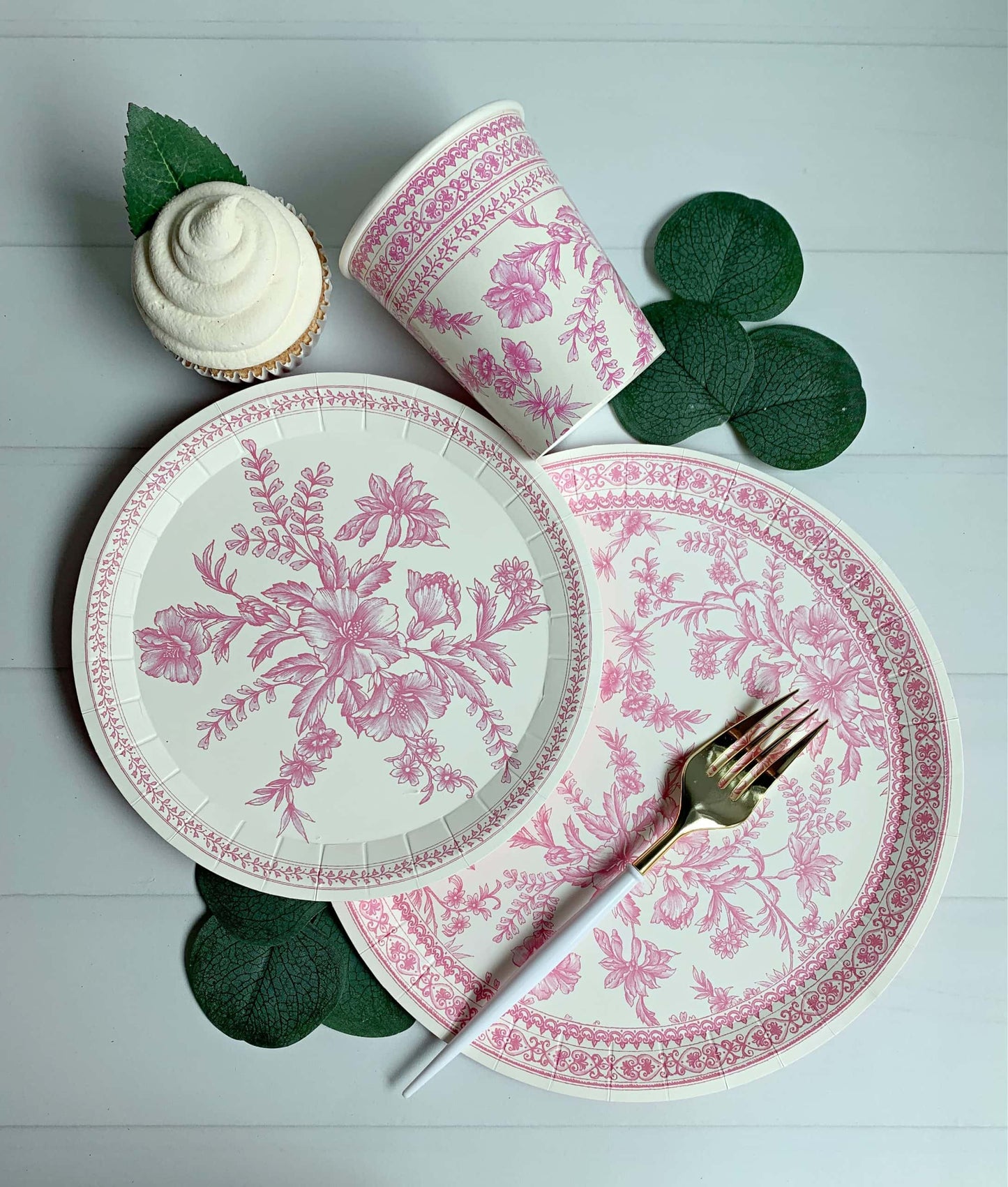 Pink Toile Small Paper Plates- Dessert