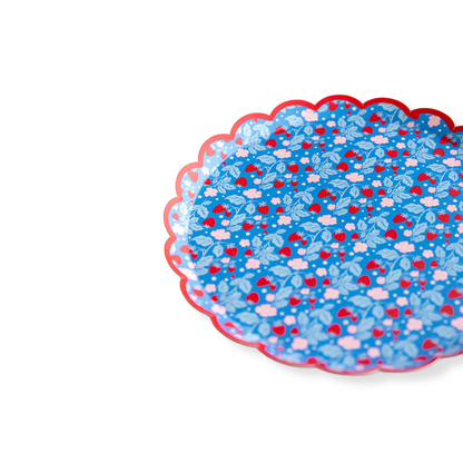 Strawberry Dessert Plate - Blue and Red