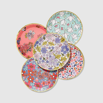 Floral Dessert Plates Small 7.25 Inch - Baby Shower Plates, 10 Pack