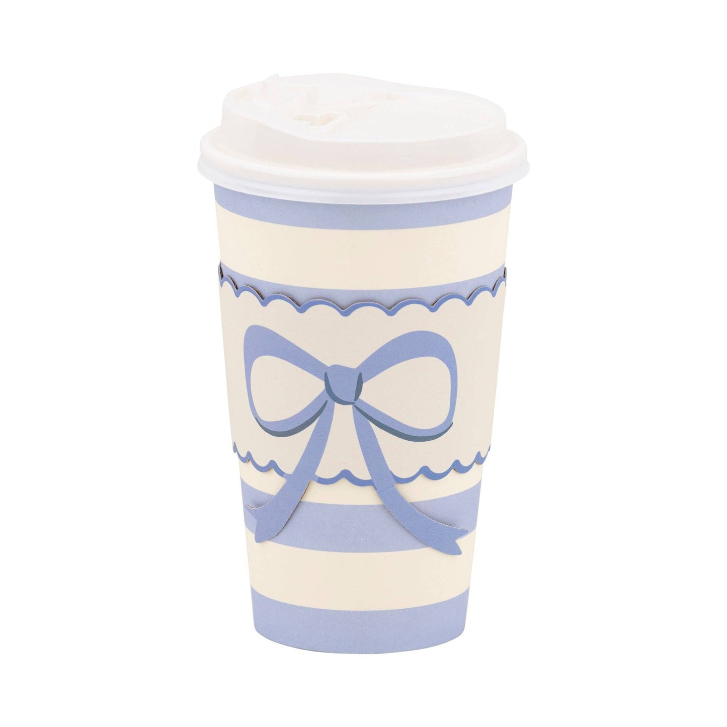 Blue Bow and Scallop Ribbon Paper Coffee Cups, Lids and Tops