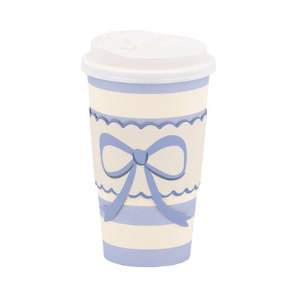 Blue Bow and Scallop Ribbon Paper Coffee Cups, Lids and Tops