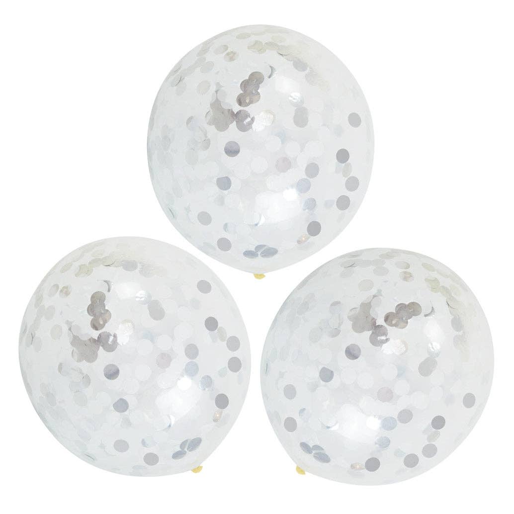 Silver Confetti Balloons 18 Inch - Clear Latex Set of 3