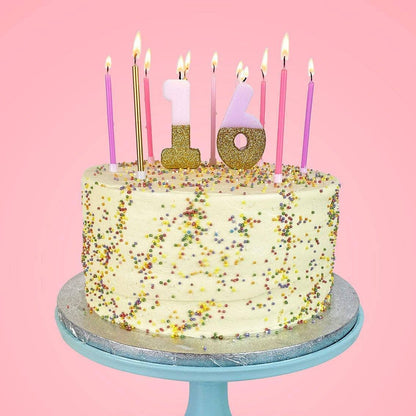 Blush Pink Lavender Gold Birthday Candles - Tall Skinny Candles | 16 Pack