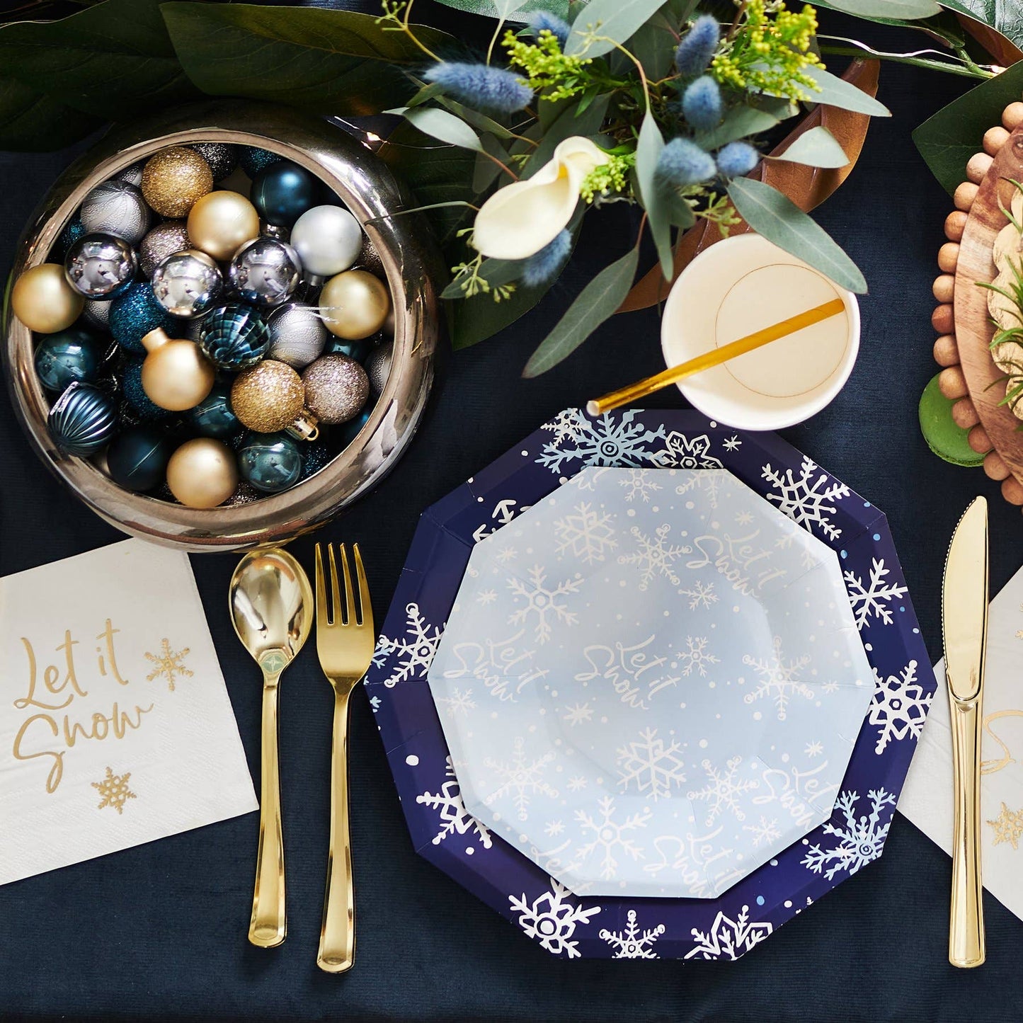 Let It Snow Dessert Plates - Baby Blue and White