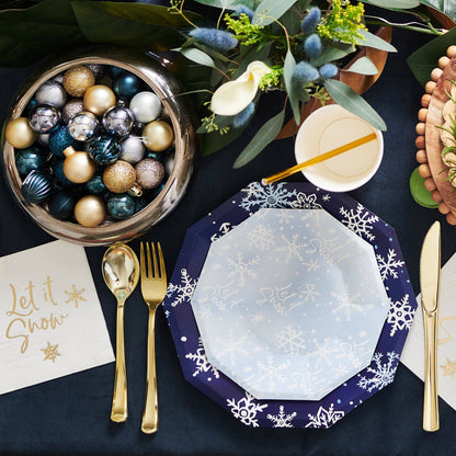 Let It Snow Dessert Plates - Baby Blue and White