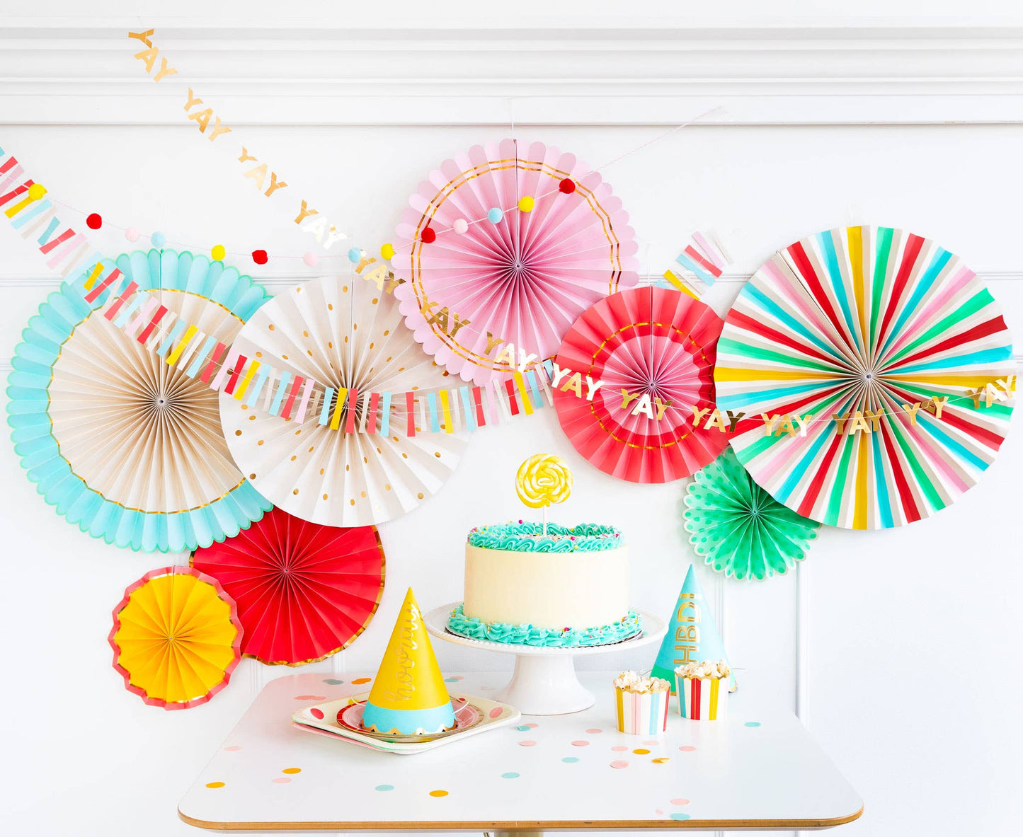 Birthday Backdrop Fans - Fiesta Colors