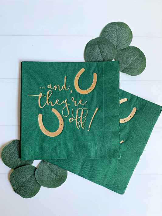 Set the scene with our 'And They're Off' Luncheon on Forest Green napkins. Perfect for Derby-themed events, it adds a dash of elegance to your party ambiance. Download now and elevate your celebration with a touch of Kentucky Derby flair