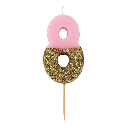 Pink & Gold Glitter Number 1 Birthday Candle | First Birthday Cake Candle