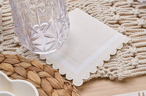 Cream Scalloped Cocktail Napkins