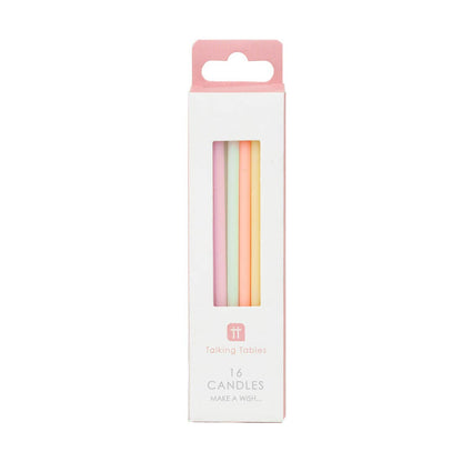Pastel Birthday Candles | 16 Pack Tall Cake Candles by Talking Tables