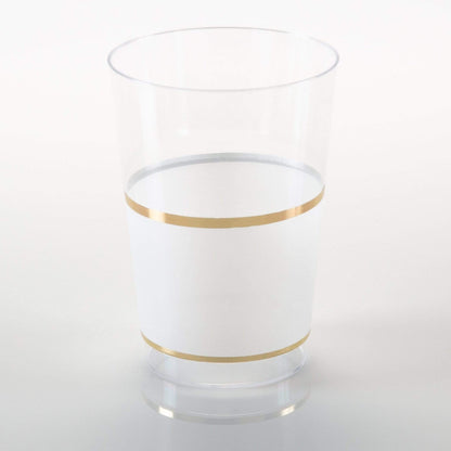 White & Gold Plastic Cocktail Glasses, Set of 10