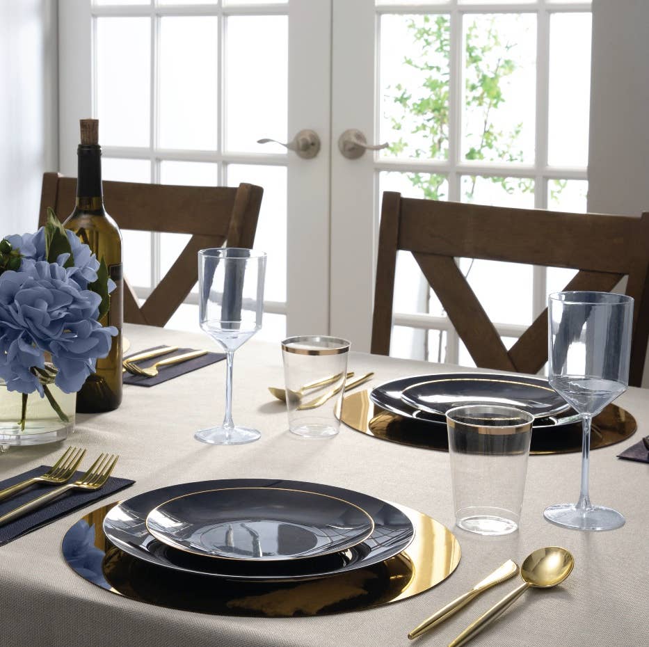 Navy Blue with Gold Dinner Plates - Plastic