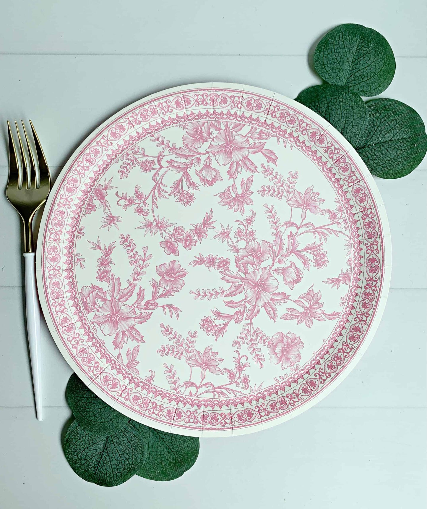 Pink Toile Large Paper Plates- Dinner