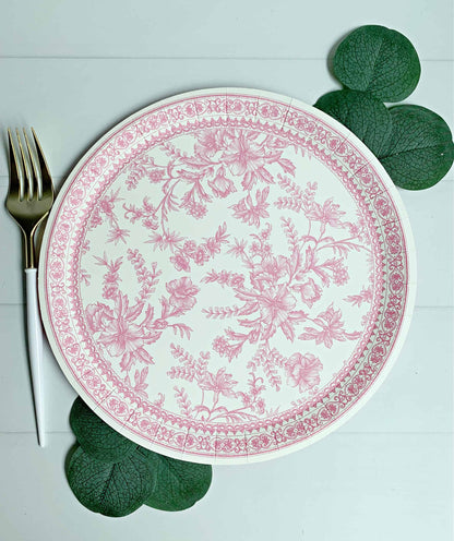 Pink Toile Large Paper Plates- Dinner