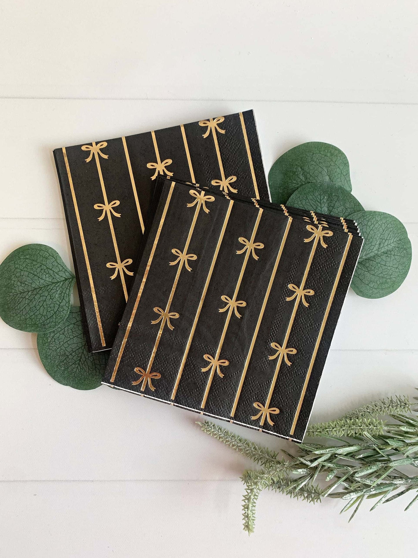 Black with Gold Bow Cocktail Napkins