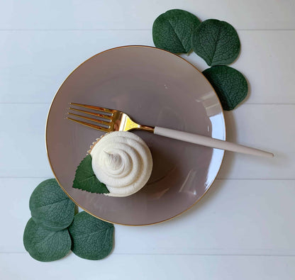 Taupe with Gold Edge Dessert Plates 7.25"