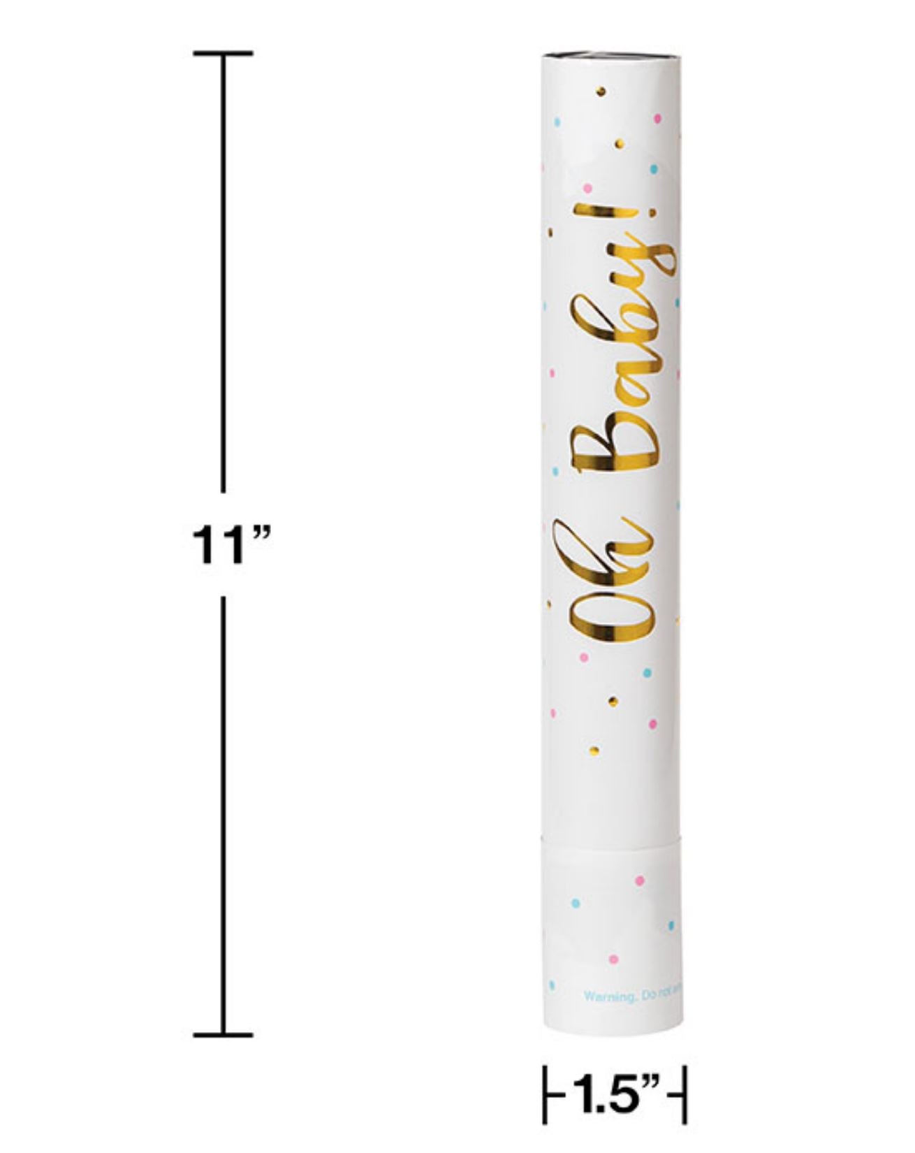 Gender Reveal Confetti Cannon - Oh Baby! Pink or Blue - 11 Inch Party Popper