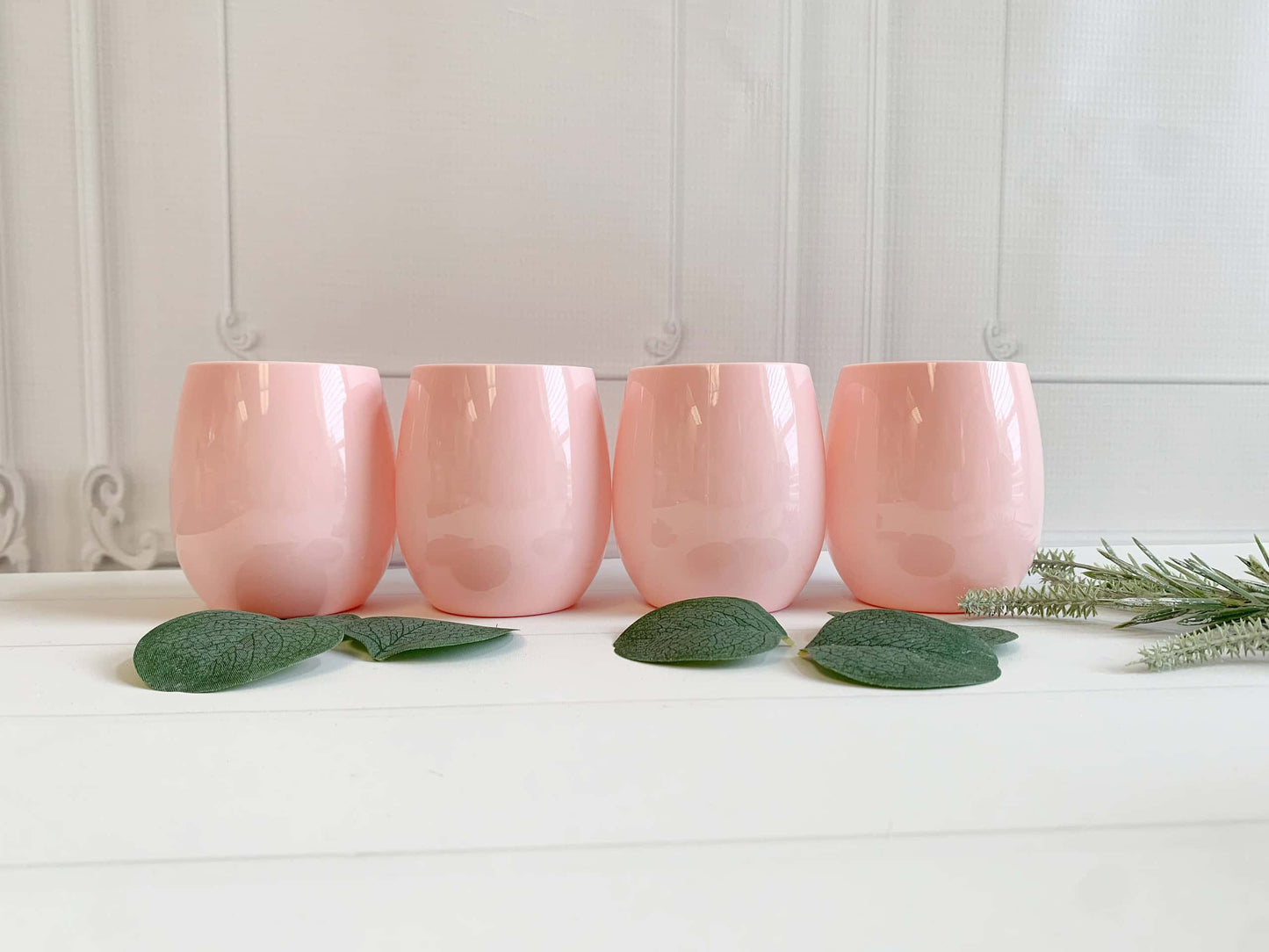 Pink Stemless Plastic Wine Glasses