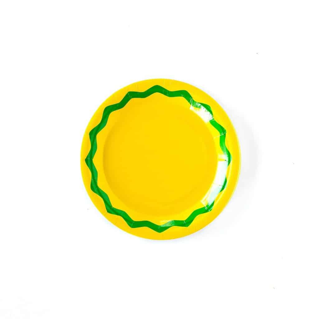 Yellow and green paper plates for a mexican fiesta party