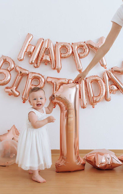 Rose Gold Happy Birthday Balloons Letter Foil Balloons 16 Inch - Birthday Party Backdrop Decorations