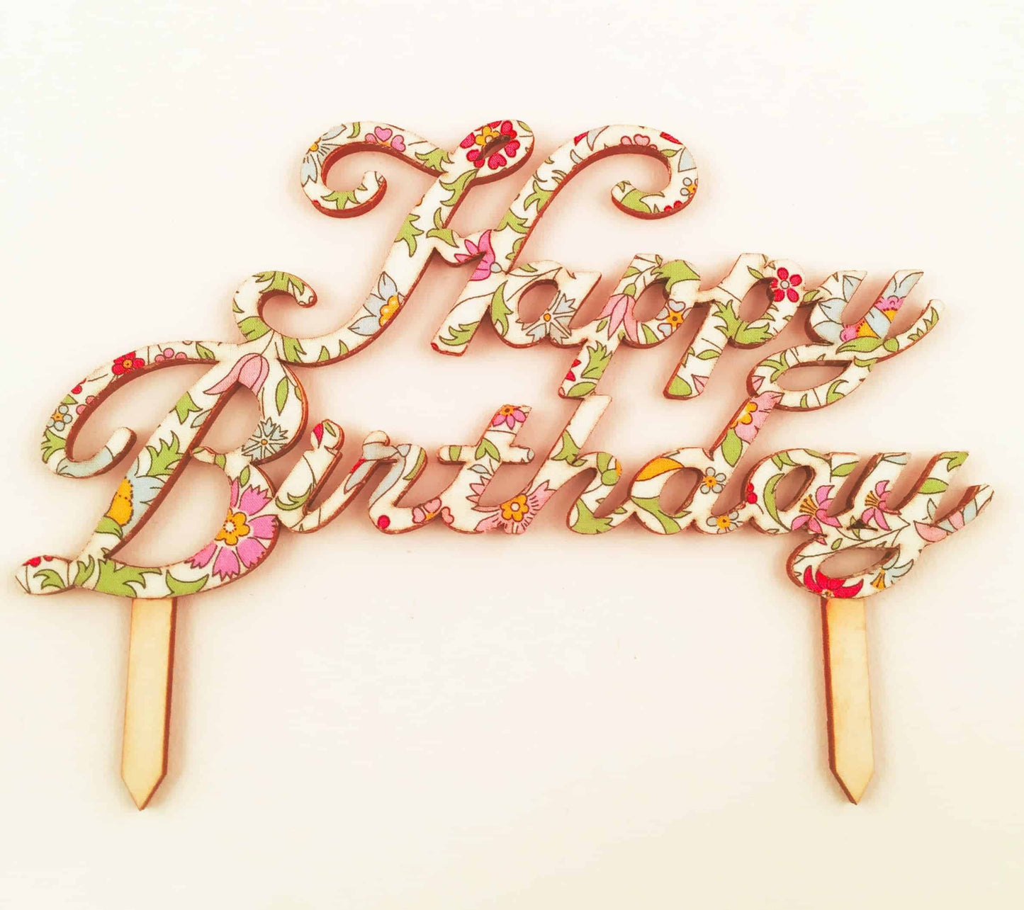 Floral Happy Birthday Cake Pick that is perfect for a tea party theme or little girl birthday party