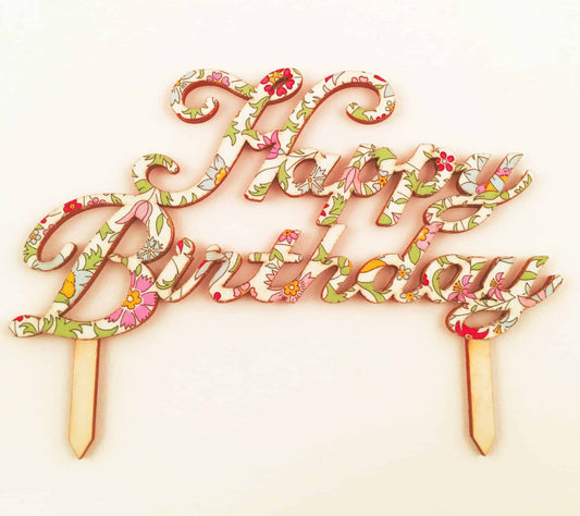 Floral Happy Birthday Cake Pick that is perfect for a tea party theme or little girl birthday party