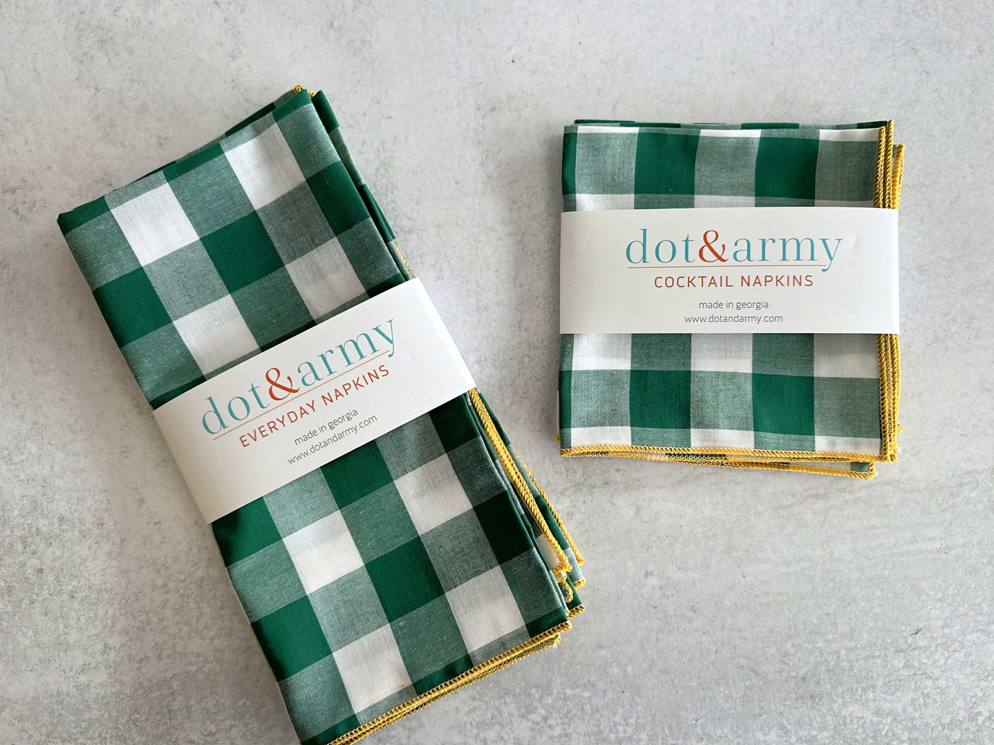Gingham Check Cloth Napkins 18 Inch Honey Mustard Trim - Cottagecore Farmhouse Reusable Napkins Set of 4
