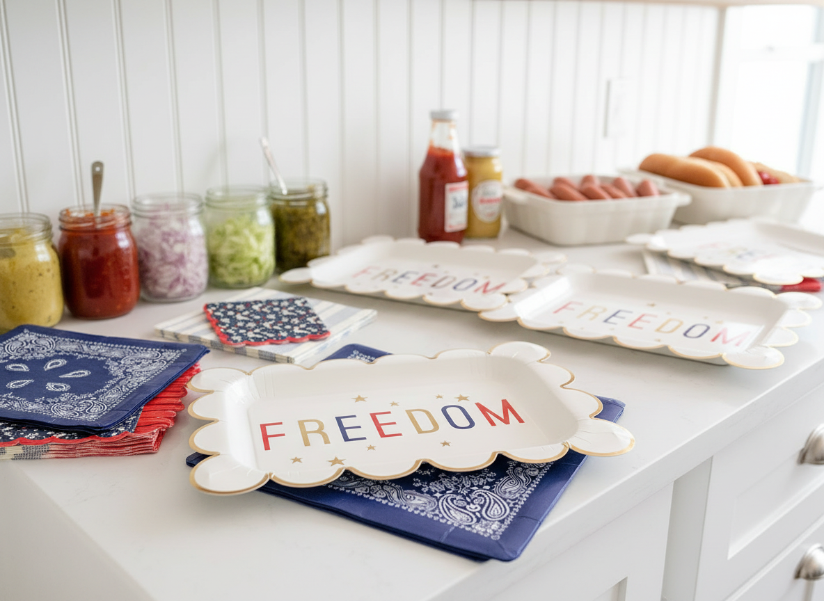 Freedom plates in hot dog bar setup