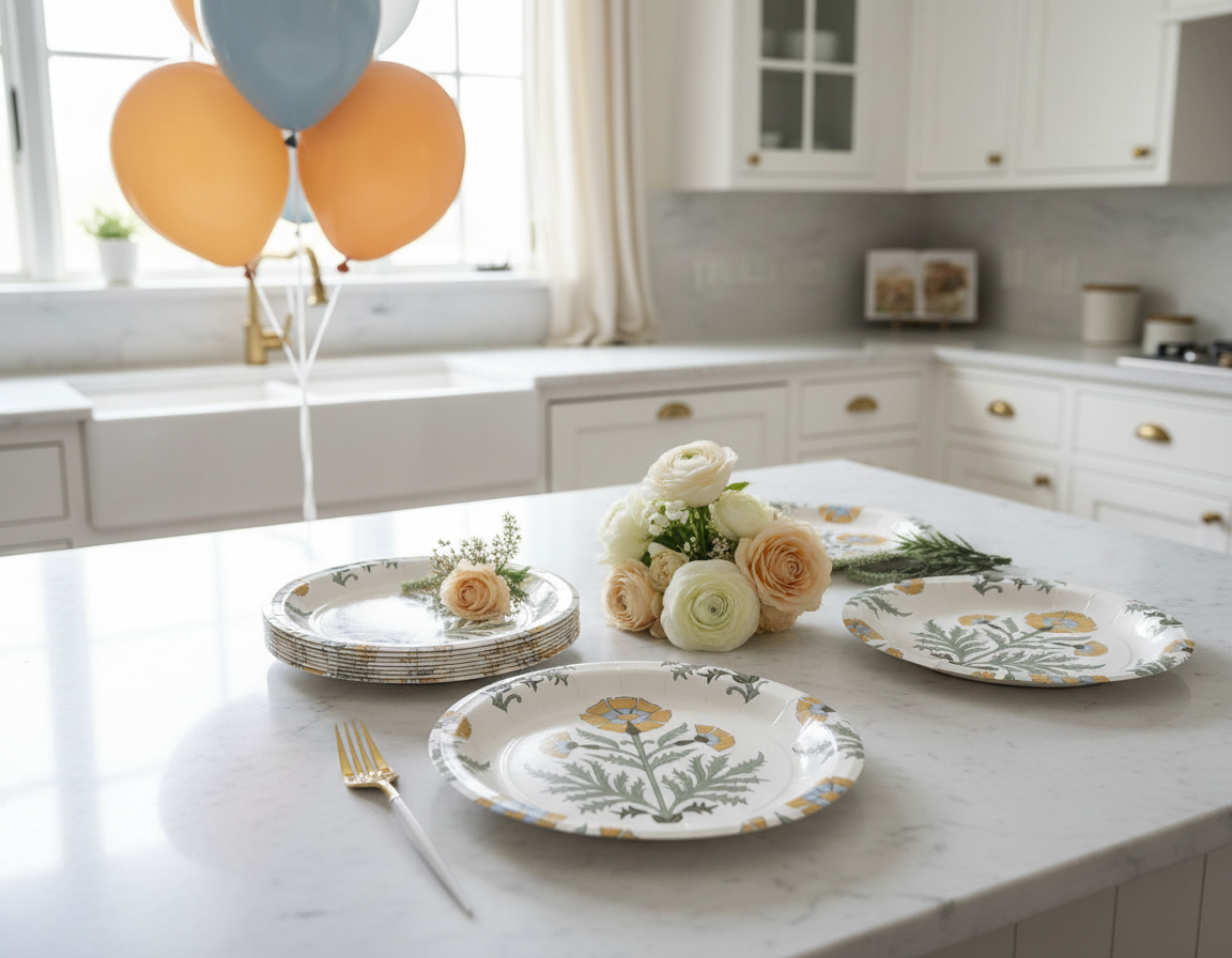 French country kitchen with amber plates